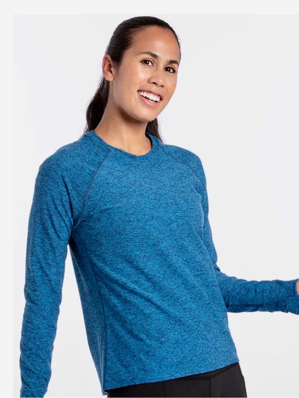 Oiselle Lux Layer Raglan Long Sleeve Top, Heathered Blue, 10